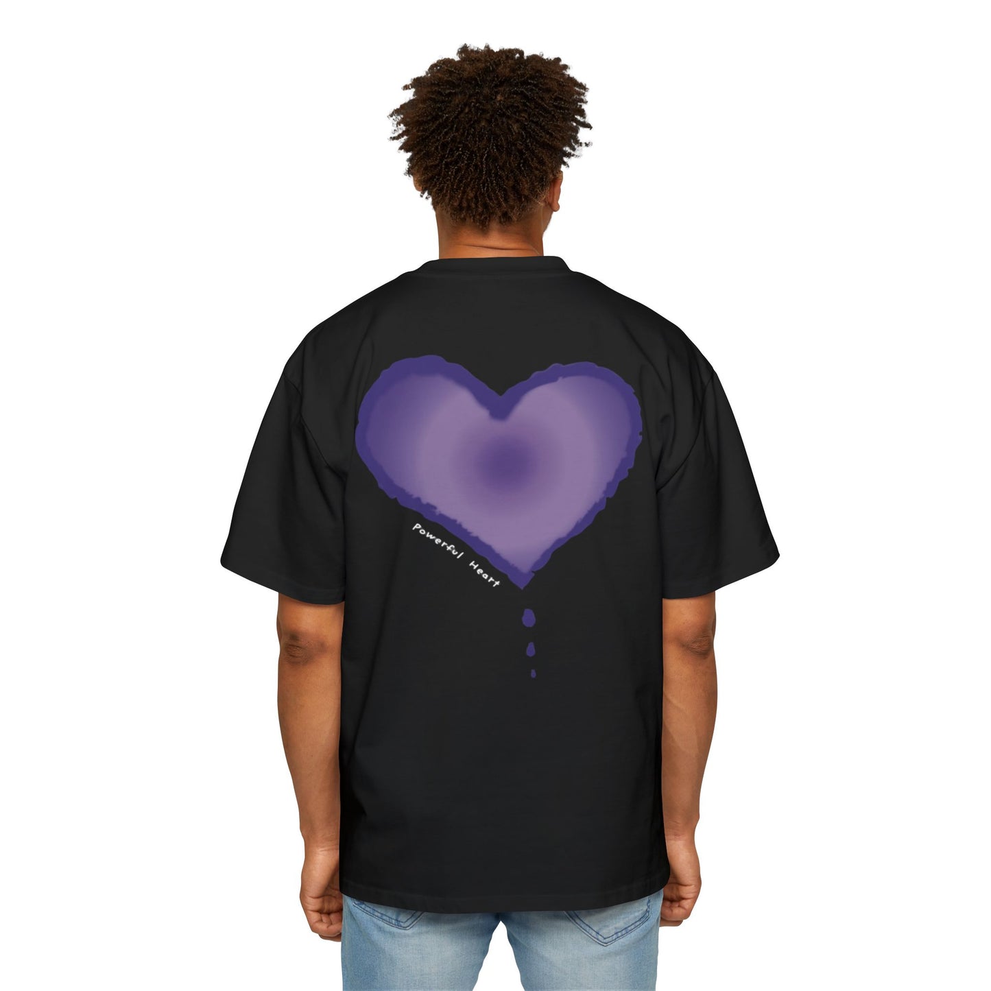 Men's Heavy Oversized Tee - "Unique Friend" Purple Heart Design