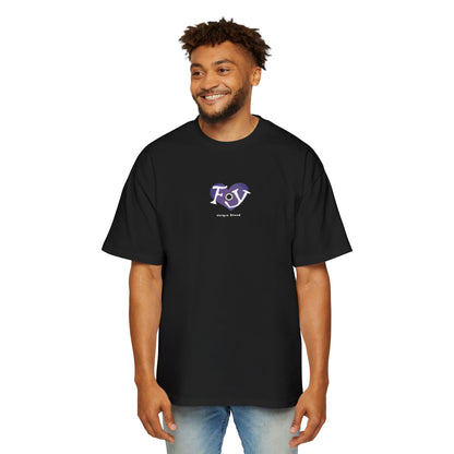 Men's Heavy Oversized Tee - "Unique Friend" Purple Heart Design